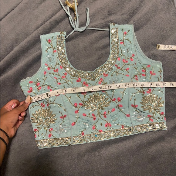 Floral Indian Lehenga - turquoise and gold - Picture 5 of 11